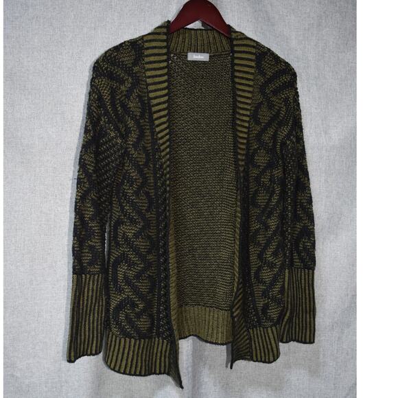 Neiman Marcus Olive Black Chunky Open Knit Cardigan Women’s M - Picture 1 of 3